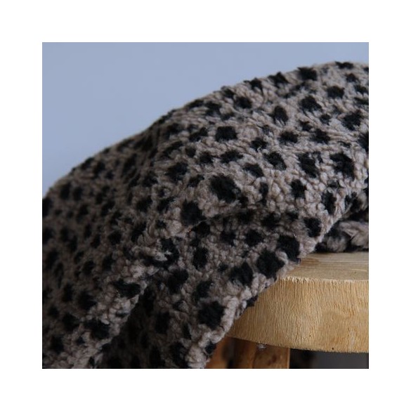tissu sherpa maille bouclette - panthère taupe et noir