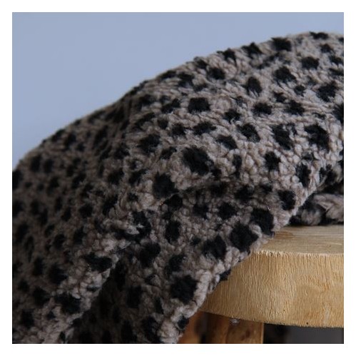 tissu sherpa maille bouclette - panthère taupe et noir