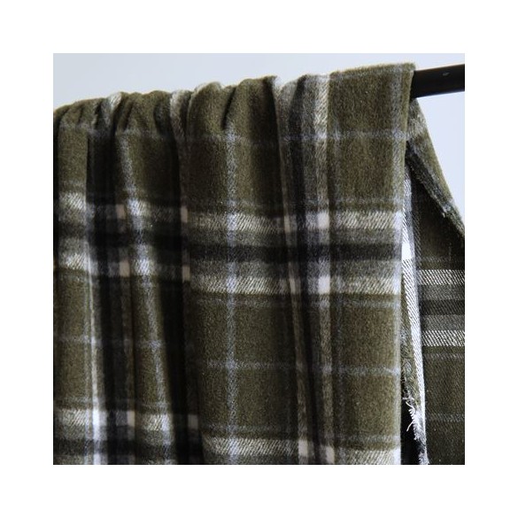 tissu à carreaux - lainage kaki