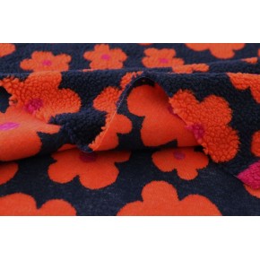 tissu teddy flowers - marine et orange