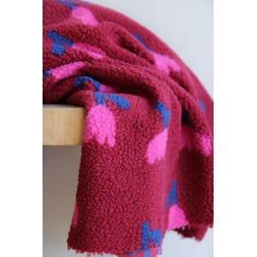 tissu teddy fleurs bordeaux et rose - un chat sur un fil