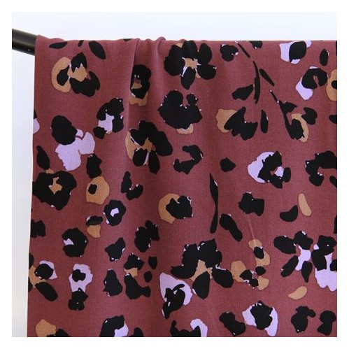 twill de viscose fleurs choco - un chat sur un fil