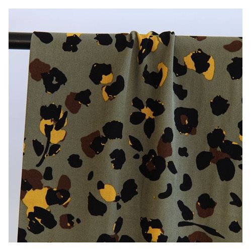 twill de viscose fleurs kaki - un chat sur un fil