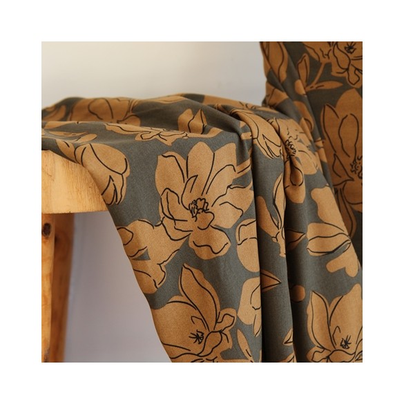 viscose imprimée - kaki et ocre