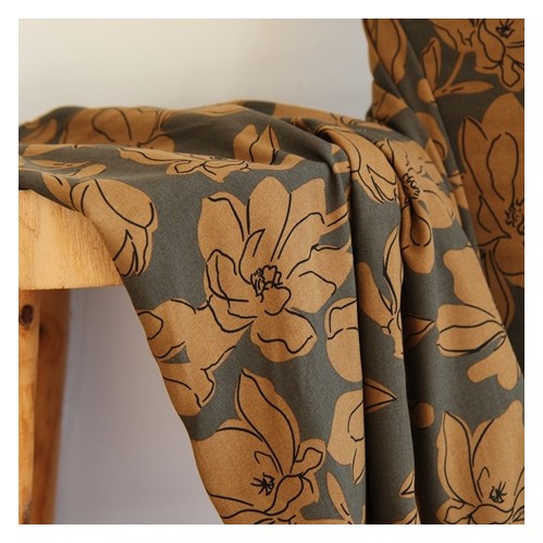 viscose imprimée - kaki et ocre