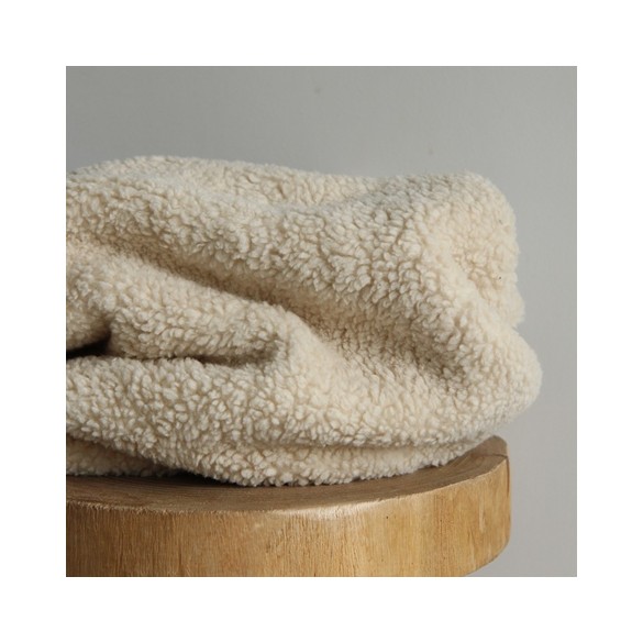 tissu teddy coton beige