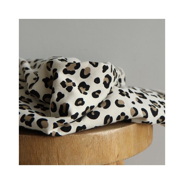 TISSU sweat LEOPARD NATUREL- un chat sur un fil