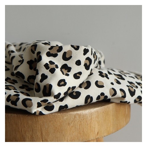 TISSU sweat LEOPARD NATUREL- un chat sur un fil
