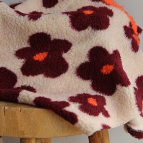 tissu sherpa grandes fleurs rétro - bordeaux