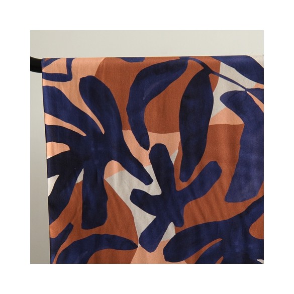 tissu satin de coton feuilles - un chat sur un fil