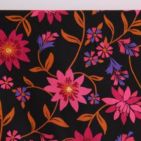 voile de coton fleurs noir - un chat sur un fil