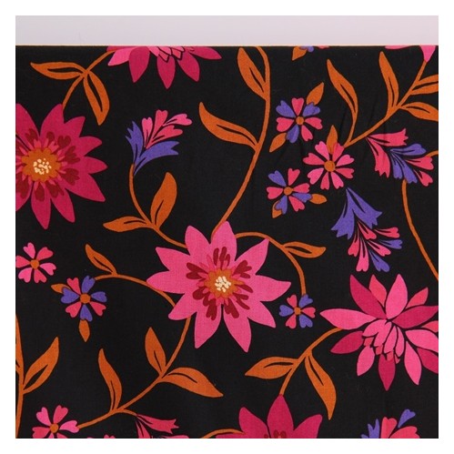 voile de coton fleurs noir - un chat sur un fil