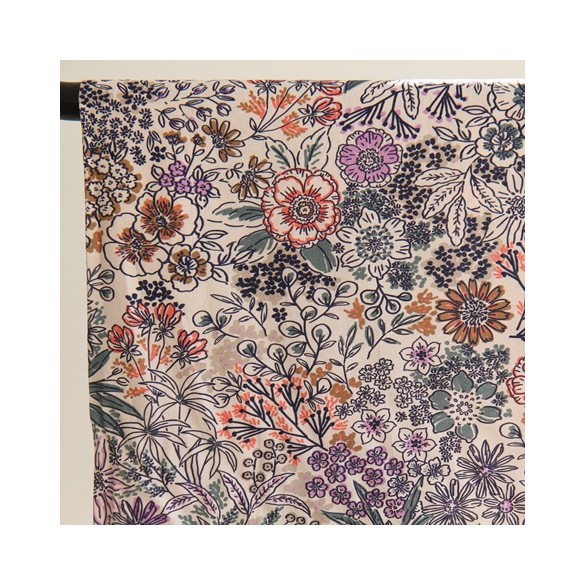 popeline coton imprimé fleurs - un chat sur un fil