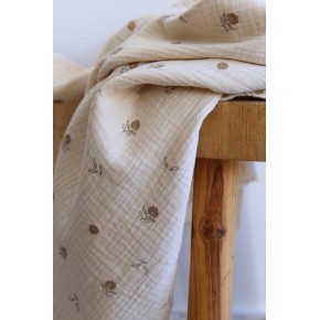 tissu double gaze coton imprimé fleurs écru - coton bio