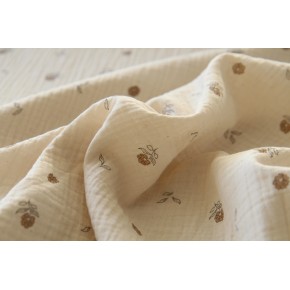 tissu double gaze écru fleurs - coton bio