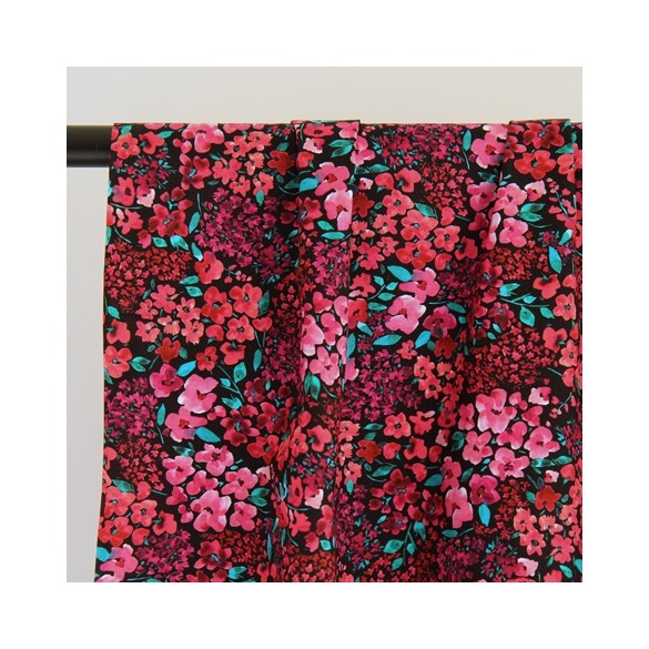 popeline coton fleurs - un chat sur un fil