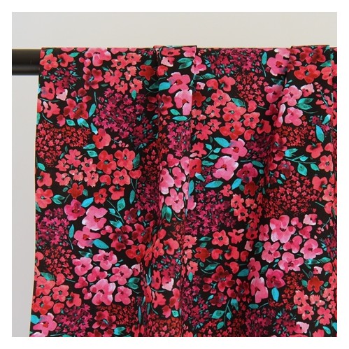 popeline coton fleurs - un chat sur un fil