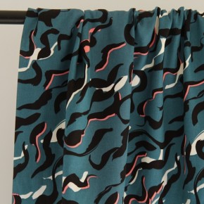 tissu satin de coton vagues pétroles - un chat sur un fil