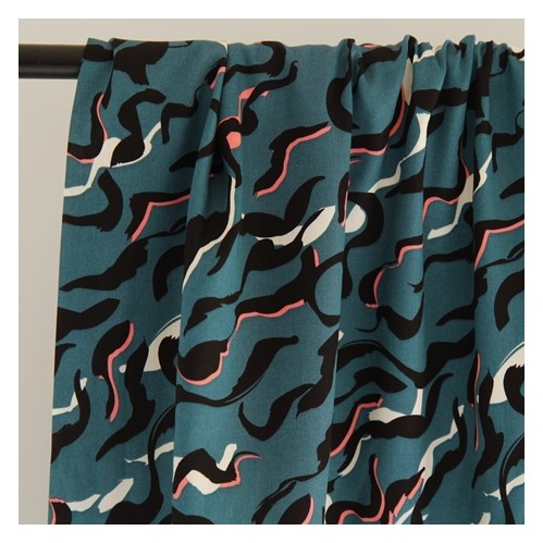 tissu satin de coton vagues pétroles - un chat sur un fil