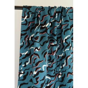 tissu fleuri et satiné bleu pétrole - un chat sur un fil