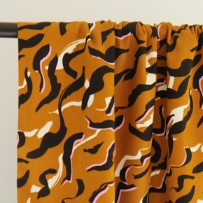 tissu satin de coton vagues ocres - un chat sur un fil