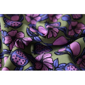 joli tissu imprimé fleurs vert et violet - un chat sur un fil
