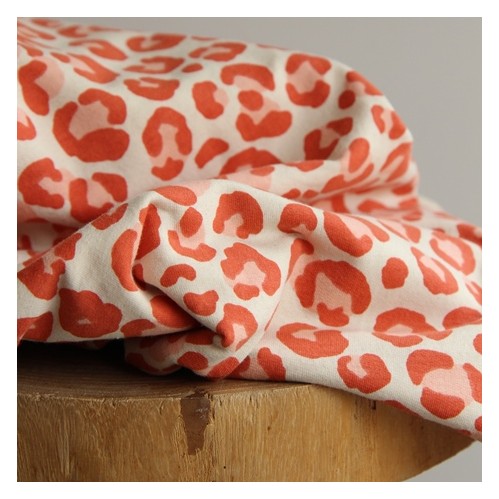 TISSU sweat LEOPARD orange - un chat sur un fil