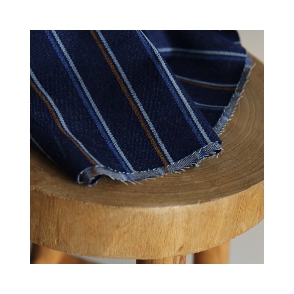tissu coton denim rayures - un chat sur un fil