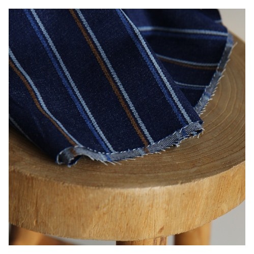 tissu coton denim rayures - un chat sur un fil