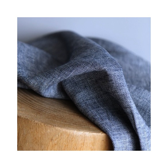 tissu lin et coton chevrons marine - un chat sur un fil