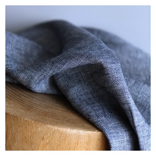 tissu lin et coton chevrons marine - un chat sur un fil