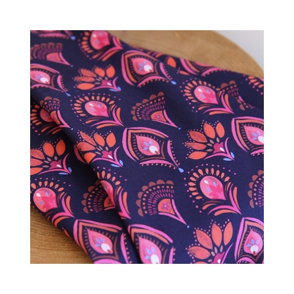 popeline coton fleurs - un chat sur un fil