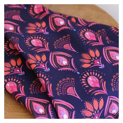 popeline coton fleurs - un chat sur un fil