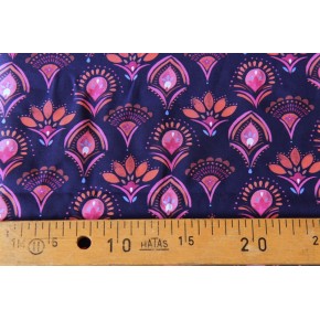 tissu fleuri marine - un chat sur un fil