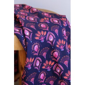 tissu popeline coton fleurie marine et rose - Ivie