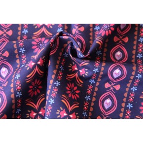 tissu popeline coton fleurie marine et rose - un chat sur un fil