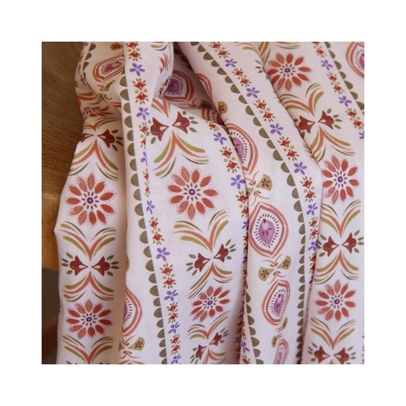 tissu popeline coton fleurie vert et blanc - un chat sur un fil