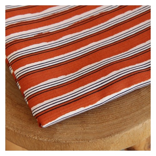 voile de coton rayé cognac - un chat sur un fil