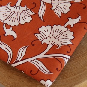 tissu coton indien - fleurs cognac