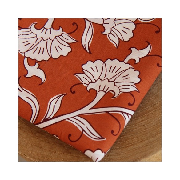 tissu coton indien - fleurs cognac