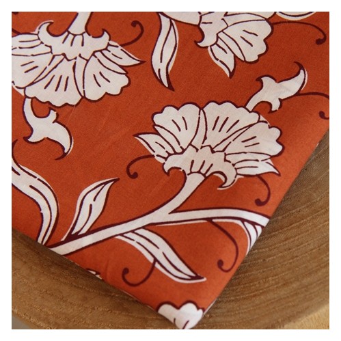 tissu coton indien - fleurs cognac