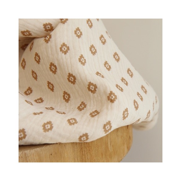 tissu double gaze coton bio - écru et beige foncé