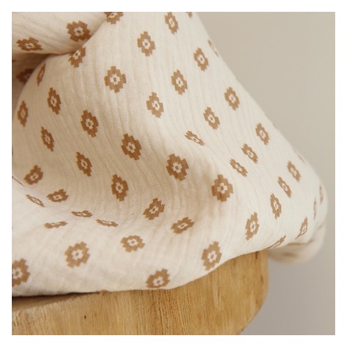 tissu double gaze coton bio - écru et beige foncé