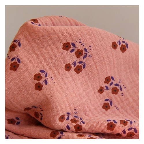 tissu double gaze - fleurs Emily