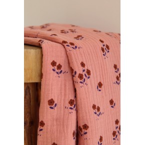 tissu double gaze imprimée fleurs - pêche