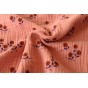 tissu double gaze fleuri rose pêche - un chat sur un fil
