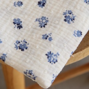 tissu double gaze - fleurs et plumetis