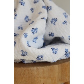 tissu double gaze imprimée fleurs - bleu