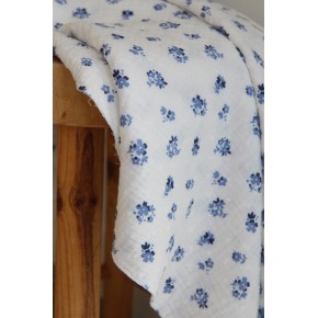 tissu double gaze fleuri  - un chat sur un fil