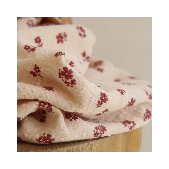 tissu double gaze imprimée fleurs - un chat sur un fil